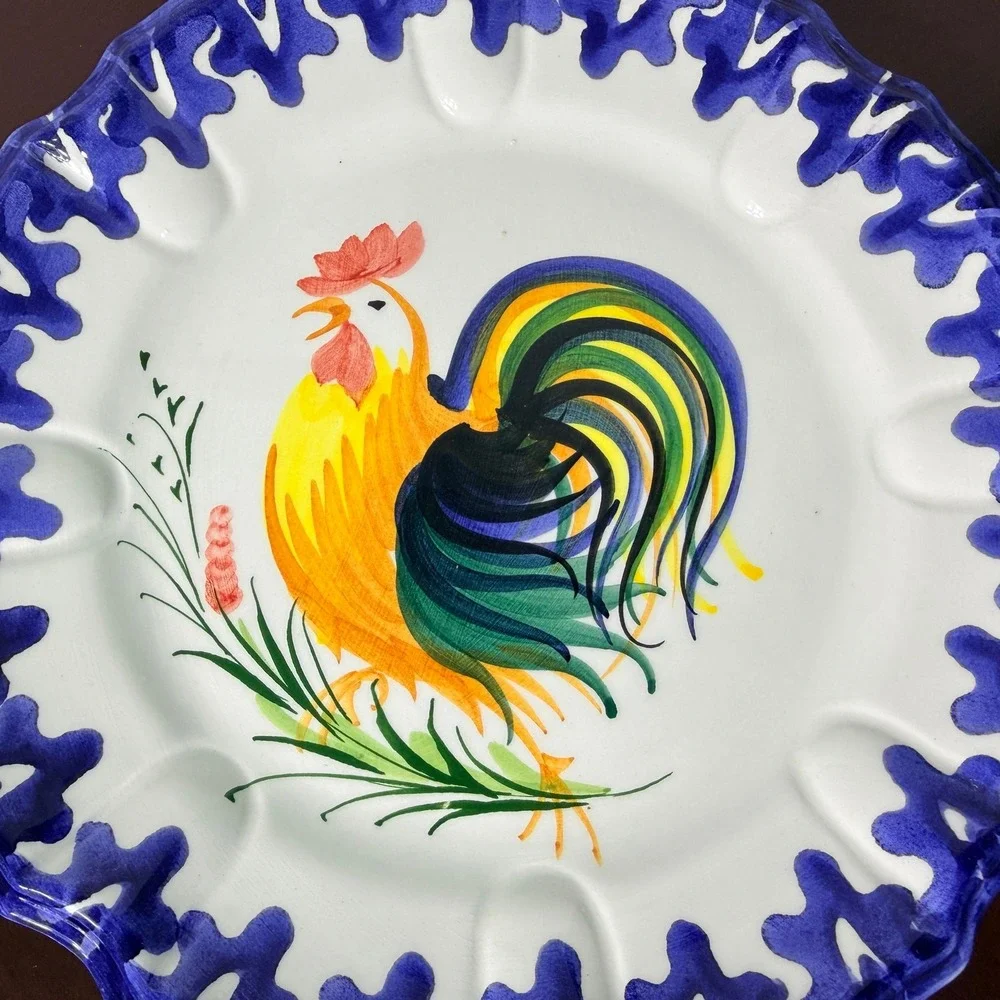 Vintage Zanolli Italy Hand Painted Rooster Majolica Plates Set of 2 Tuscan Decor